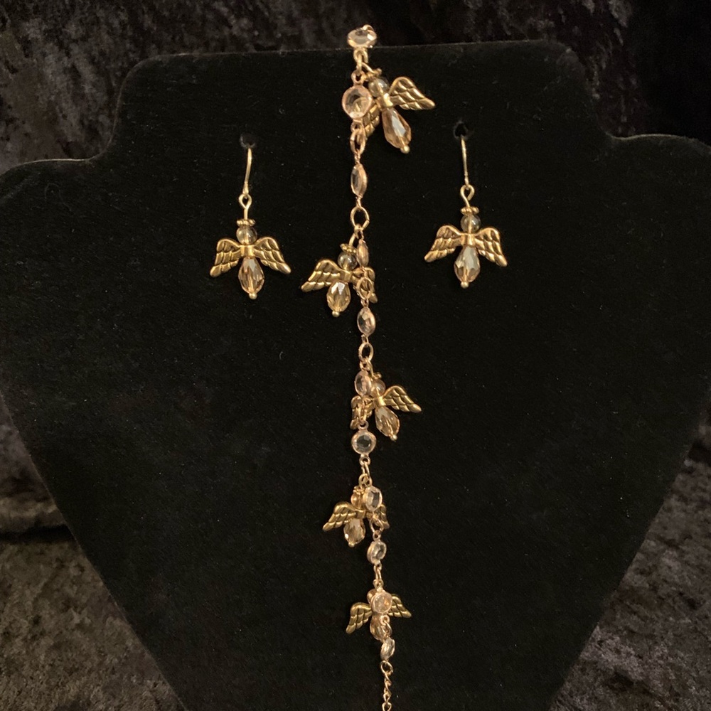 Crystal angel earring & matching bracelet
